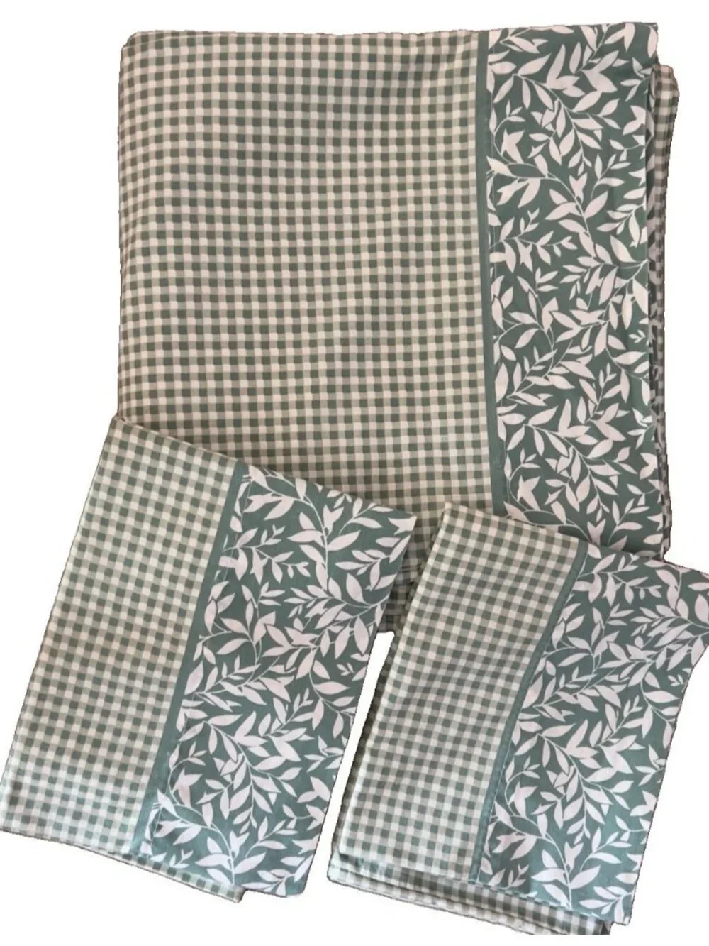 Westpoint Stevens 3-pc Sheet KING Flat Sheet + 2 STD Pillowcases Green Check USA